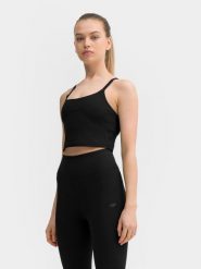 4F Crop top do jogi i pilatesu z materiałów z recyklingu damski XL. Czarne topy 4f, m, bez wzorów, z materiału, bez kołnierzyka, bez ramiączek. W wyprzedaży za 29.99 zł.