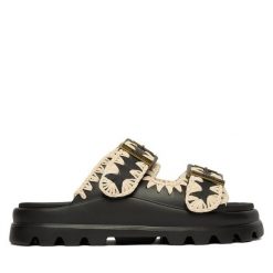 Klapki Mou. Czarne klapki Mou, bez wzorów, bez obcasa, bez zapięcia. Za 539.99 zł.