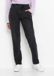 Dżinsy Barrel, mid waist, ze stretchem. Czarne jeansy bonprix, bez wzorów, z jeansu. Za 124.99 zł.