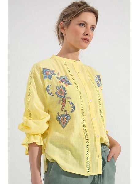 Josephine & Co Bluzka w kolorze żółtym rozmiar: 42. Żółte bluzki Josephine & Co, bez wzorów, z bawełny, bez kołnierzyka, bez ramiączek. Za 198.56 zł.