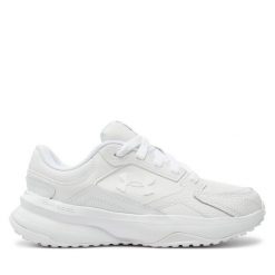 Buty na siłownię Under Armour. Białe buty treningowe Under Armour, bez wzorów, bez zapięcia, na fitness i siłownię. Za 189.99 zł.