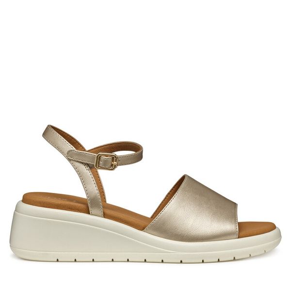 Sandały Geox. Żółte sandały Geox, bez wzorów, bez obcasa, na koturnie, bez zapięcia. Za 429.99 zł.