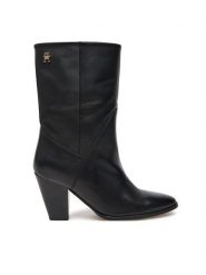 Tommy Hilfiger Botki FW0FW08253 Czarny. Czarne botki Tommy Hilfiger, bez wzorów, ze skóry, bez obcasa, na słupku, bez zapięcia. Za 599.99 zł.