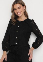 Czarna Haftowana Koszula z Bawełny Fonarose. Czarne koszule Born2be, l, bez wzorów, z bawełny, eleganckie, bez kołnierzyka, bez ramiączek. Za 119.99 zł.