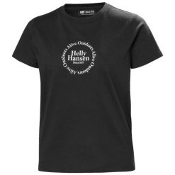 Koszulka damska Helly Hansen Core Graphic 2.0. Czarne t-shirty sportowe Helly Hansen, bez wzorów, z bawełny, bez ramiączek. Za 197.50 zł.