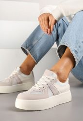 Beżowe Sneakersy Typu Kultowe Tenisówki na Grubej Podeszwie Nanessa. Brązowe trampki Renee, bez wzorów, z jeansu, eleganckie, bez zapięcia. W wyprzedaży za 75.99 zł.