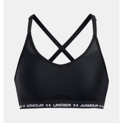 Biustonosz treningowy Under Armour Crossback Low. Czarne biustonosze sportowe Under Armour, bez wzorów, na fitness i siłownię. Za 89.99 zł.