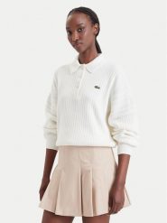 Lacoste Sweter AF8272 Kremowy Regular Fit. Białe swetry Lacoste, bez wzorów, bez ramiączek. Za 949.99 zł.