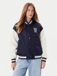 Guess Jeans Kurtka bomber W5YL15 WHAA2 Granatowy Regular Fit. Niebieskie kurtki Guess Jeans, xxl, z aplikacjami, z jeansu, bez kaptura. Za 489.00 zł.
