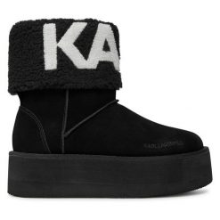 Botki KARL LAGERFELD. Czarne botki KARL LAGERFELD, bez wzorów, bez obcasa, na płaskiej podeszwie, bez zapięcia. Za 599.99 zł.