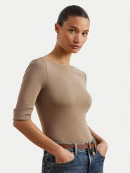 LAUREN RALPH LAUREN Bluzka 200654963191 Beżowy Slim Fit. Brązowe bluzki Lauren Ralph Lauren, s, bez wzorów, z bawełny, bez kołnierzyka, bez ramiączek. Za 199.99 zł.