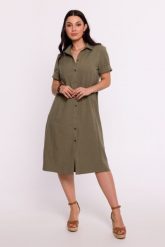 Oliwkowa Sukienka Koszulowa Midi. Zielone sukienki MOE, do pracy, l, bez wzorów, z materiału, biznesowe, bez kołnierzyka, bez ramiączek, midi, koszulowe. Za 363.90 zł.
