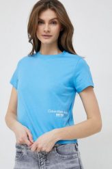 Calvin Klein Jeans t-shirt bawełniany kolor niebieski. Niebieskie t-shirty Calvin Klein Jeans, l, bez wzorów, z bawełny, bez kołnierzyka, bez ramiączek. Za 179.99 zł.