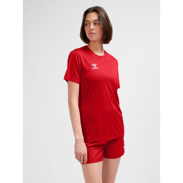 HUMMEL bluzka sportowa damska ESSENTIAL JERSEY. Czerwone t-shirty sportowe Hummel, bez wzorów, z jersey, bez ramiączek, na fitness i siłownię. Za 59.99 zł.
