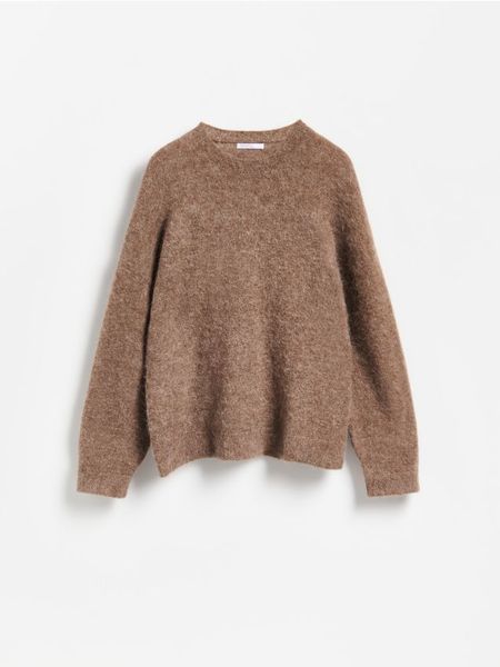 Sweter z wełną z alpaki - brązowy. Brązowe swetry Reserved, l, bez wzorów, z dzianiny, bez ramiączek. Za 199.99 zł.