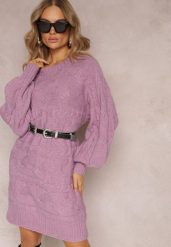 Ciemnofioletowy Długi Sweter Oversize z Wypukłym Splotem All Over Somet. Fioletowe swetry Renee, bez wzorów, ze splotem, casualowe, bez ramiączek. W wyprzedaży za 127.99 zł.
