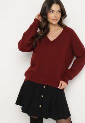 Bordowy Sweter z Bawełną Oversize Yorate. Czerwone swetry Born2be, uniwersalny, bez wzorów, z bawełny, eleganckie, bez ramiączek. W wyprzedaży za 101.99 zł.