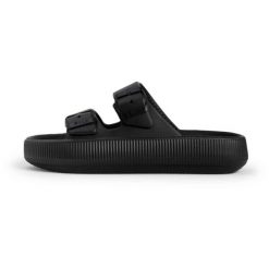 Klapki damskie Fila Tireno. Czarne klapki Fila, bez wzorów, z materiału, eleganckie, bez obcasa, bez zapięcia. Za 89.99 zł.