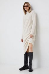 Tommy Hilfiger sukienka z domieszką wełny kolor beżowy maxi oversize. Brązowe sukienki Tommy Hilfiger, m, bez wzorów, z wełny, bez kołnierzyka, bez ramiączek, maxi, oversize. W wyprzedaży za 699.99 zł.