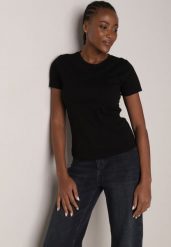 Czarny Bawełniany T-shirt w Klasycznym Stylu Nedila. Czarne t-shirty Born2be, m, bez wzorów, z bawełny, klasyczne, bez kołnierzyka, bez ramiączek. Za 39.99 zł.