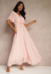 Jasnoróżowa Sukienka Maxi bez Rękawów z Gumką w Talii z Plisowanej Tkaniny Pesstia. Czerwone sukienki Renee, m, bez wzorów, z tkaniny, bez kołnierzyka, bez ramiączek, maxi, rozkloszowane. Za 149.99 zł.