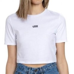 Koszulka sportowa damska Vans Flying V Crew Crop. Białe t-shirty sportowe Vans, bez wzorów, z bawełny, bez ramiączek. Za 209.99 zł.