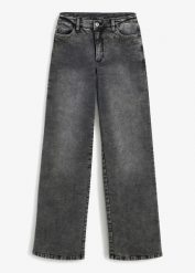 Jeansy Marlena z ćwiekami, high waist. Szare jeansy bonprix, bez wzorów, z jeansu, z podwyższonym stanem. Za 169.99 zł.