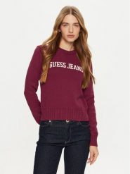 Guess Jeans Sweter W4BR10 Z3HM1 Bordowy Regular Fit. Czerwone swetry Guess Jeans, s, z aplikacjami, z bawełny, bez ramiączek. Za 219.99 zł.