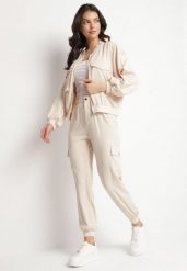 Beżowy Komplet Dresowy w Stylu Cargo Spodnie i Bluza z Imitacją Kieszeni Ivelhiris. Brązowe bluzy Born2be, l, bez wzorów, z dresówki, bez ramiączek, bez kaptura. W wyprzedaży za 110.49 zł.