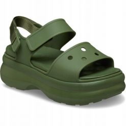 Sandały dla Kobiet Crocs Soho Y-Strap Sandal. Zielone sandały Crocs, bez wzorów, z materiału, eleganckie, bez obcasa, na platformie, bez zapięcia. Za 289.99 zł.