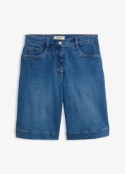 Bermudy jeansowe, mid waist, z bawełny organicznej. Niebieskie jeansy bonprix, bez wzorów, z bawełny. Za 149.99 zł.
