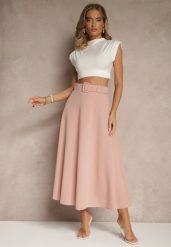 Różowa Rozkloszowana Spódnica Maxi z Paskiem i Klamrą Adlirca. Czerwone spódnice Renee, s, bez wzorów, maxi, rozkloszowane. W wyprzedaży za 63.99 zł.