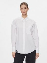 Tommy Jeans Koszula Tjw Ovs Cotton Shirt Ext DW0DW17356 Biały Regular Fit. Białe koszule Tommy Jeans, xxs, bez wzorów, z bawełny, biznesowe, bez kołnierzyka, bez ramiączek. Za 279.99 zł.