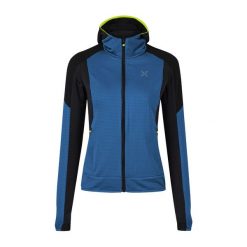 Bluza softshellowa damska Montura Stretch Color 2 Maglia Woman z kapturem. Niebieskie bluzy MONTURA, bez wzorów, bez ramiączek, z kapturem. Za 339.99 zł.