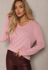 Różowy Minimalistyczny Sweter z Dekoltem w Kształcie Litery V Sinnovae. Czerwone swetry Renee, s, bez wzorów, z jeansu, casualowe, bez ramiączek. W wyprzedaży za 39.99 zł.
