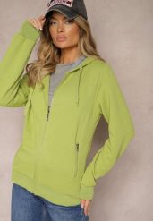 Zielona Tłoczona Bluza z Dodatkiem Bawełny i Kapturem Zapinana na Suwak Arfoya. Zielone bluzy Renee, l, bez wzorów, z bawełny, eleganckie, bez ramiączek. W wyprzedaży za 75.99 zł.