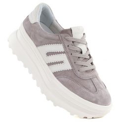 Skórzane półbuty damskie na platformie beżowe Vinceza 79608. Brązowe półbuty wsuwane VINCEZA, bez wzorów, ze skóry, sportowe, bez obcasa, na platformie. Za 209.99 zł.