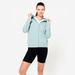 Bluza na zamek damska Domyos Gym & Pilates. Zielone bluzy DOMYOS, xl, bez wzorów, z bawełny, klasyczne, bez ramiączek, bez kaptura. Za 69.99 zł.