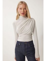 Happiness Istanbul Bluzka w kolorze kremowym rozmiar: 40. Brązowe bluzki Happiness Istanbul, bez wzorów, bez kołnierzyka, bez ramiączek. Za 66.00 zł.