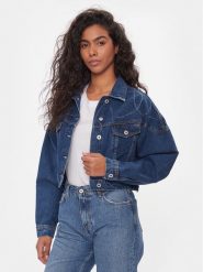 Pepe Jeans Kurtka jeansowa Foxley Logo PL402329 Niebieski Oversize. Niebieskie kurtki Pepe Jeans, m, bez wzorów, z bawełny, bez kaptura. Za 359.99 zł.