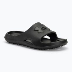 Klapki damskie Under Armour Locker V Slide black/black/black. Czarne klapki Under Armour, bez wzorów, sportowe, bez obcasa, bez zapięcia. Za 79.99 zł.