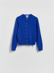 Kardigan z wełny merino - niebieski. Niebieskie swetry Reserved, l, bez wzorów, z dzianiny, bez ramiączek. Za 239.99 zł.