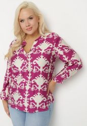 Fioletowa Koszula z Wiskozą w Ornamentalny Wzór z Dekoltem w Serek Iladelle. Fioletowe koszule Born2be, plus size, bez wzorów, z jeansu, eleganckie, bez kołnierzyka, plus size, bez ramiączek. W wyprzedaży za 63.74 zł.