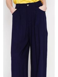 Le Jardin du Lin Spodnie w kolorze granatowym rozmiar: 42. Niebieskie spodnie materiałowe Le jardin du lin, bez wzorów, z materiału, z podwyższonym stanem. Za 108.99 zł.