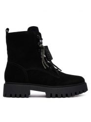 Guess Trapery FLFFIZ SUE10 Czarny. Czarne traperki Guess, z aplikacjami, ze skóry, bez obcasa, bez zapięcia. Za 674.99 zł.