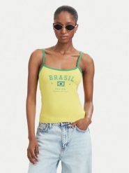 Guess Jeans Top W6YP20 K4202 Żółty Slim Fit. Żółte t-shirty Guess Jeans, xl, z aplikacjami, z bawełny, bez kołnierzyka, bez ramiączek. Za 129.99 zł.