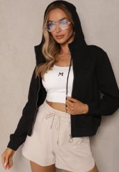 Czarna Bluza Rozsuwana z Kapturem i Kieszeniami Ulosanea. Czarne bluzy Renee, l, bez wzorów, casualowe, bez ramiączek, z kapturem. W wyprzedaży za 55.99 zł.
