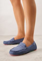 Niebieskie Ażurowe Mokasyny ze Skórzaną Wkładką Ozdobione Przeszyciami Sylilise. Niebieskie mokasyny Born2be, w ażurowe wzory, z jeansu. Za 99.99 zł.