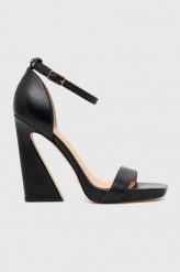 Guess sandały skórzane morra kolor czarny. Czarne sandały Guess, z aplikacjami, bez obcasa, na obcasie, bez zapięcia. Za 839.99 zł.