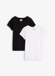 T-shirt z czystej bawełny organicznej (2 szt.). Czarne t-shirty bonprix, bez wzorów, z bawełny, bez kołnierzyka, bez ramiączek. Za 64.99 zł.